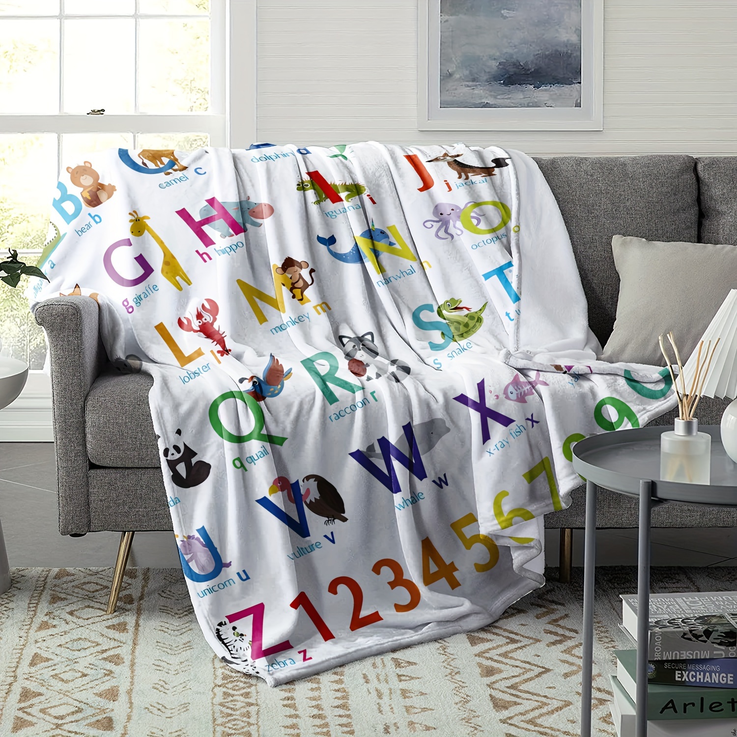 

Educational Alphabet Blanket: A-z Printed Letters, Soft & Warm, Suitable For All Seasons - Perfect For Winter Reading, Travel Companions, Warm Sheets, Pet Lovers, And Festive Holiday Gifts