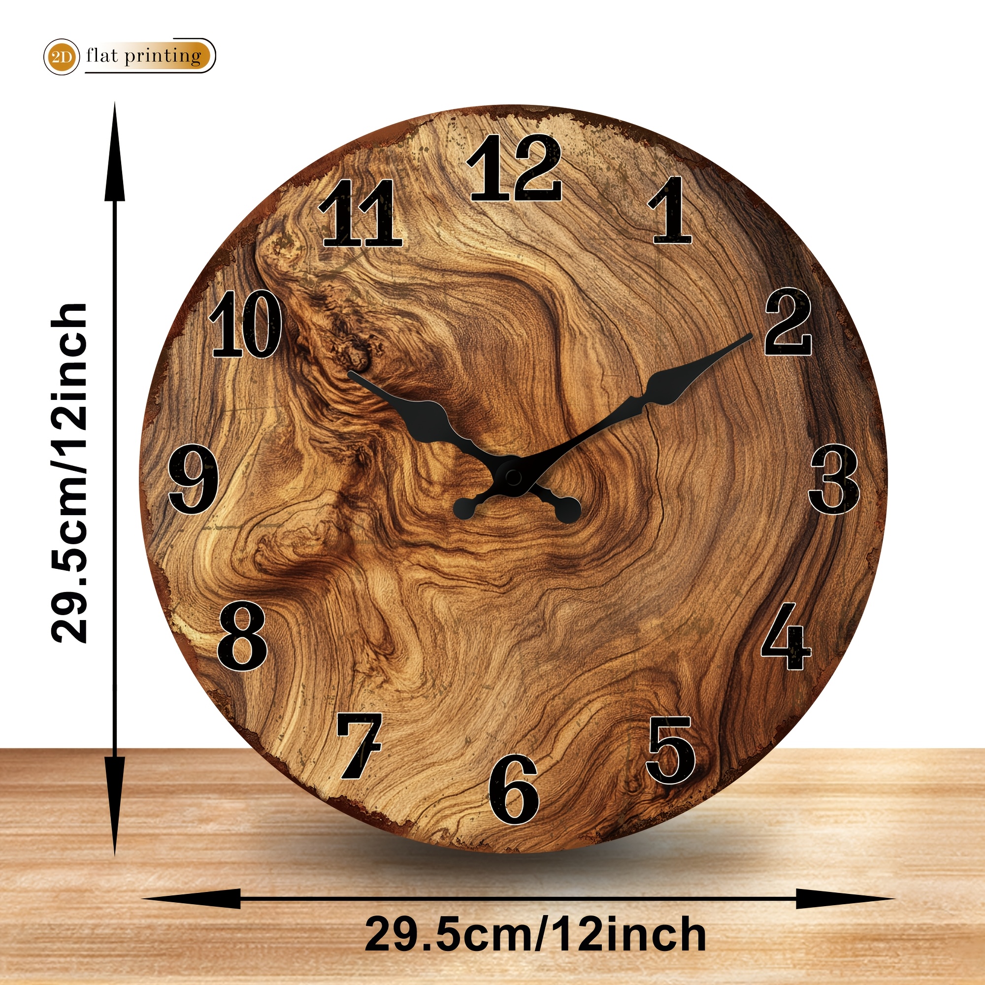 TEMU [2D ] 1 reloj de pared con de madera y números negros - Reloj de pared de madera silencioso y moderno, adecuado para aulas escolares, oficinas y