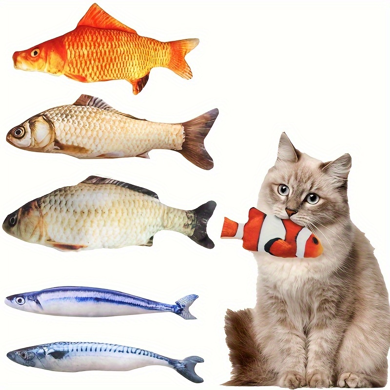 

6-piece Realistic Fish Plush Chew Toys For Cats - Soft, Durable Fabric Pillows, Medium Size