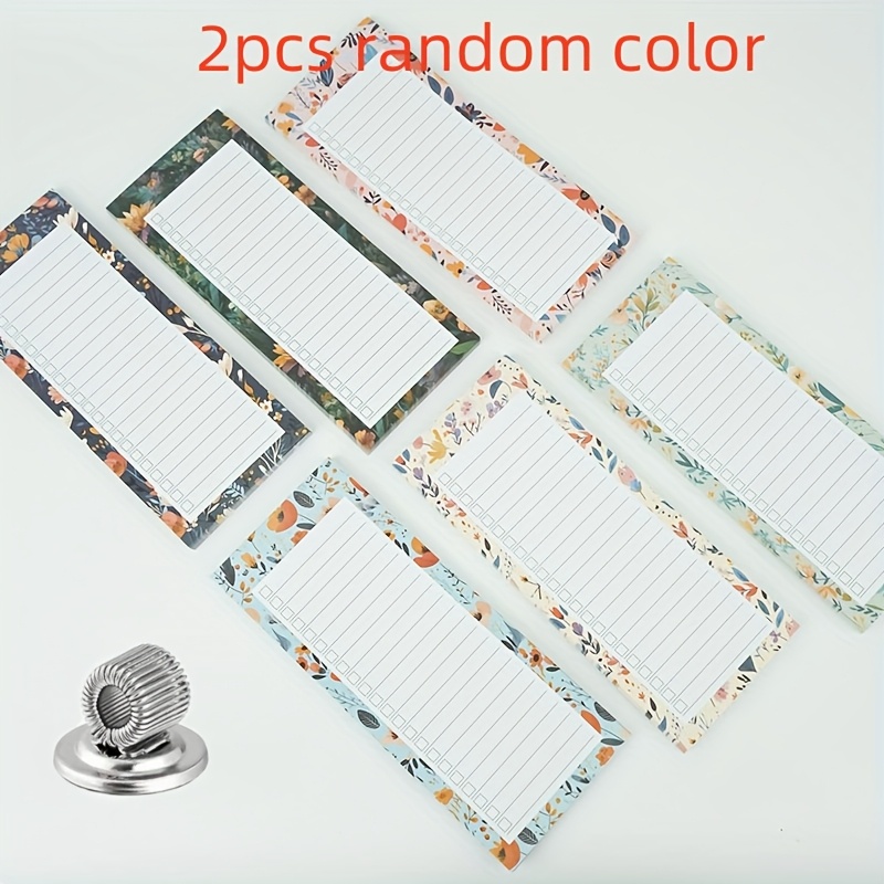 TEMU 2pcs Set, Includes 1 Booklet Of 50 Tear-off Magnetic Shopping List Stickers In 6 Random Floral Patterns, And 1 Magnetic Pen Holder (pen Not