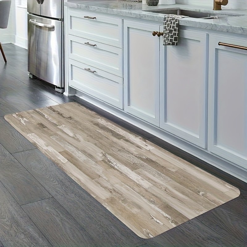 TEMU Alfombra de cocina gruesa de 1.1 cm con estampado de madera . Resistente e ideal para usar en la cocina, , porche, y decoración del hogar.
