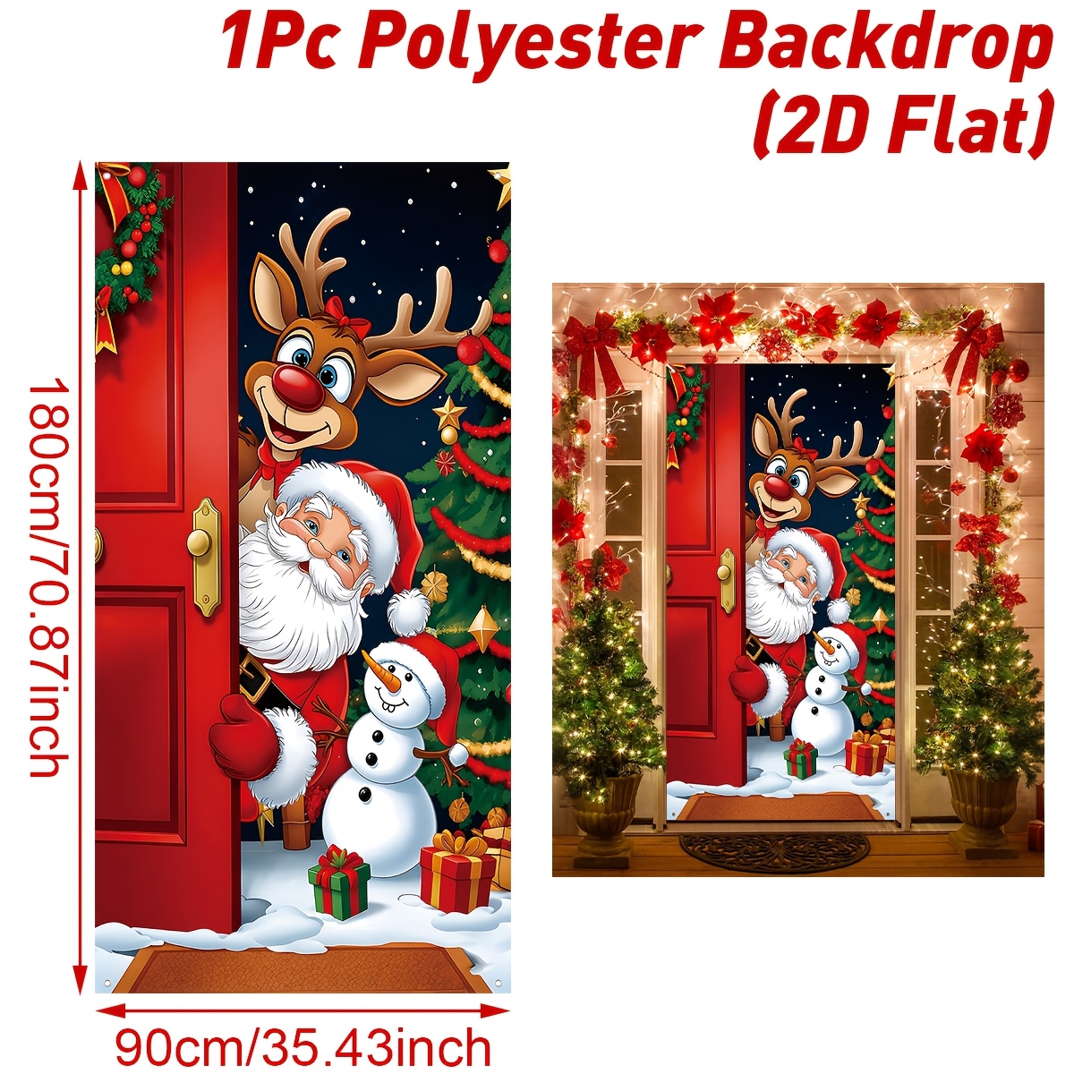 TEMU 2d Flat, 2d Door Banner, 2d Flat, 1pc, Christmas Door Banner, Santa Claus And Reindeer Patterns Door Cover, Door Curtain, Front Door Hanging