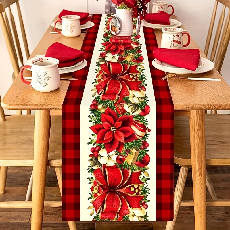 

Yuletide , Christmas Floral Table Runner, Red Design, 11.8" X 70.9", Polyester Decoration For Dining And Coffee Tables, Holiday Parties, Kitchen And Dining Room Decor, Best For Christmas