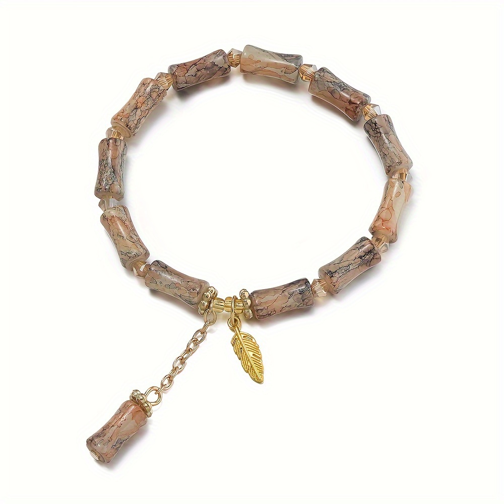 Glass Bamboo Bead Bracelet with Charm Pendant - No Plating
