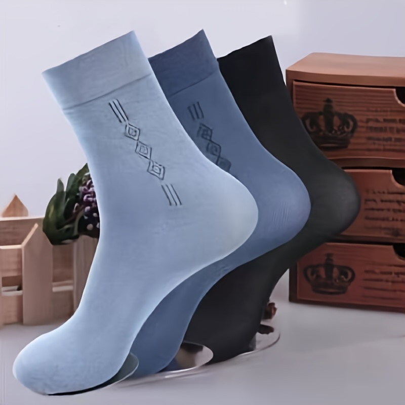 

3 Pairs Of Men's Solid Ultra-thin Crew Socks, Anti Odor & Sweat Absorption Breathable Socks, For Spring And Summer