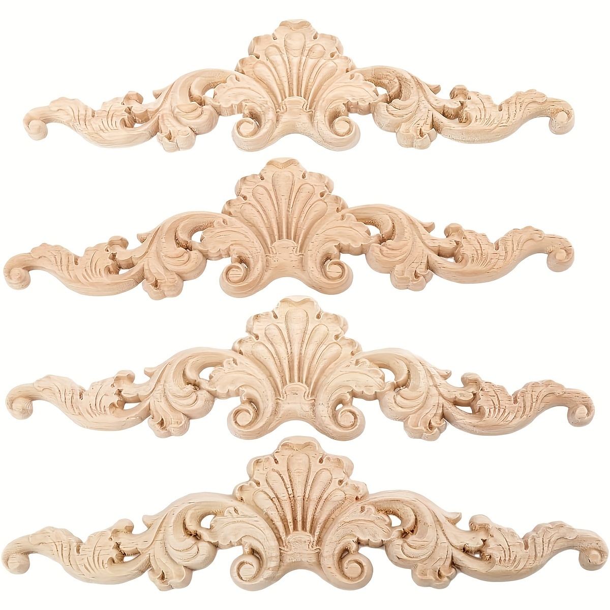 

4pcs Set Decorative Wooden Shelves, Vintage Wood Appliques For Cabinets, Windows, Dining Cabinets, Mirrors, Furniture - 20 X 5cm, Cornice, Wood Carvings