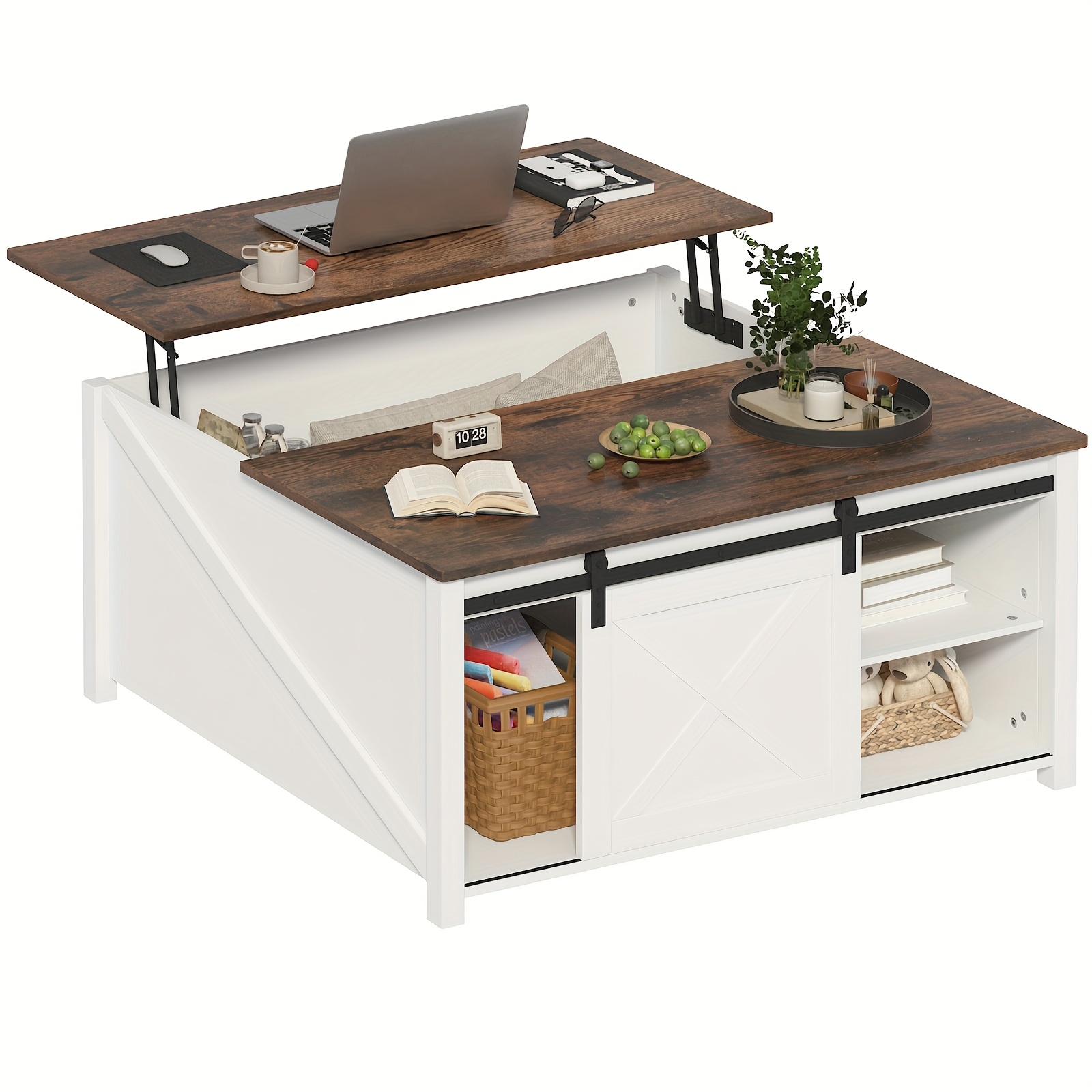 TEMU Lift Top Coffee Table With Storage, Square Wood Coffee Tables With Large Hidden Storage Compartment And Adjustable Shelves, Farmhouse Coffee