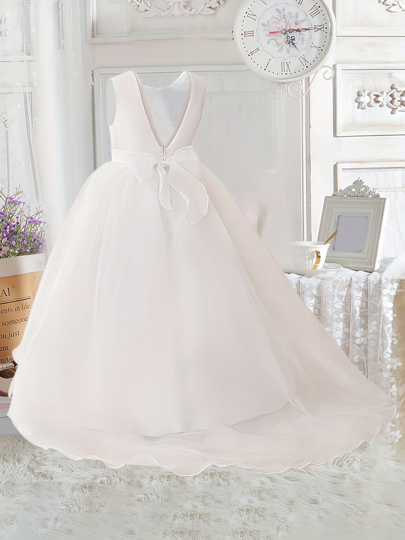 green dress with white flowers Ivory And Green Floral Maxi Dress With Slit main image 0