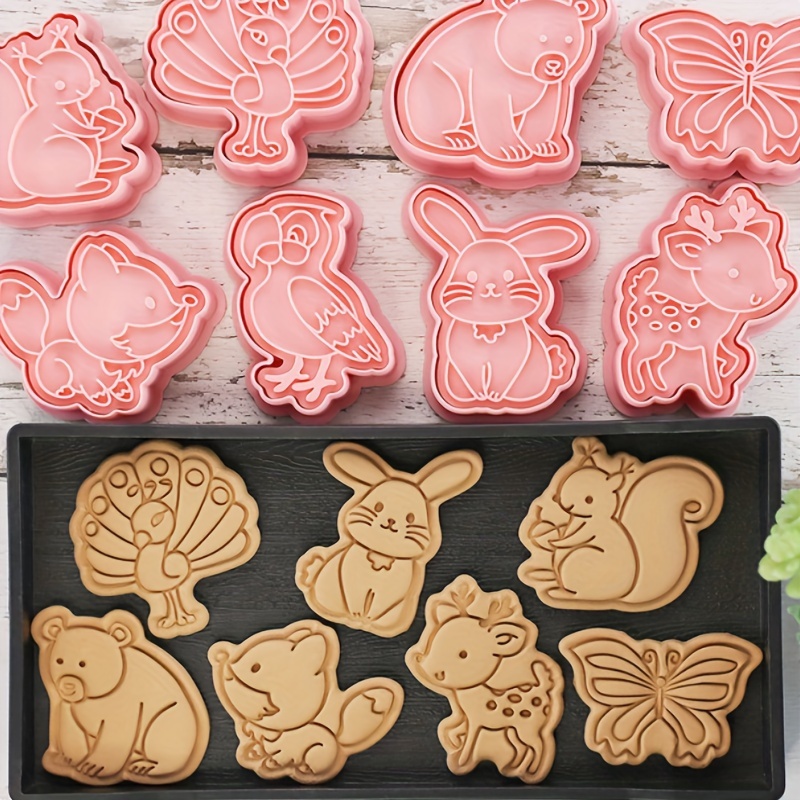 

8pcs Animal Biscuit Mold Teddy Bear Rabbit Cookie Cutter Stamp Pastry Biscuit Embossing Diy Cake Decoration Tool Plastic Sugar Flipping Kitchen Baking Bakeware