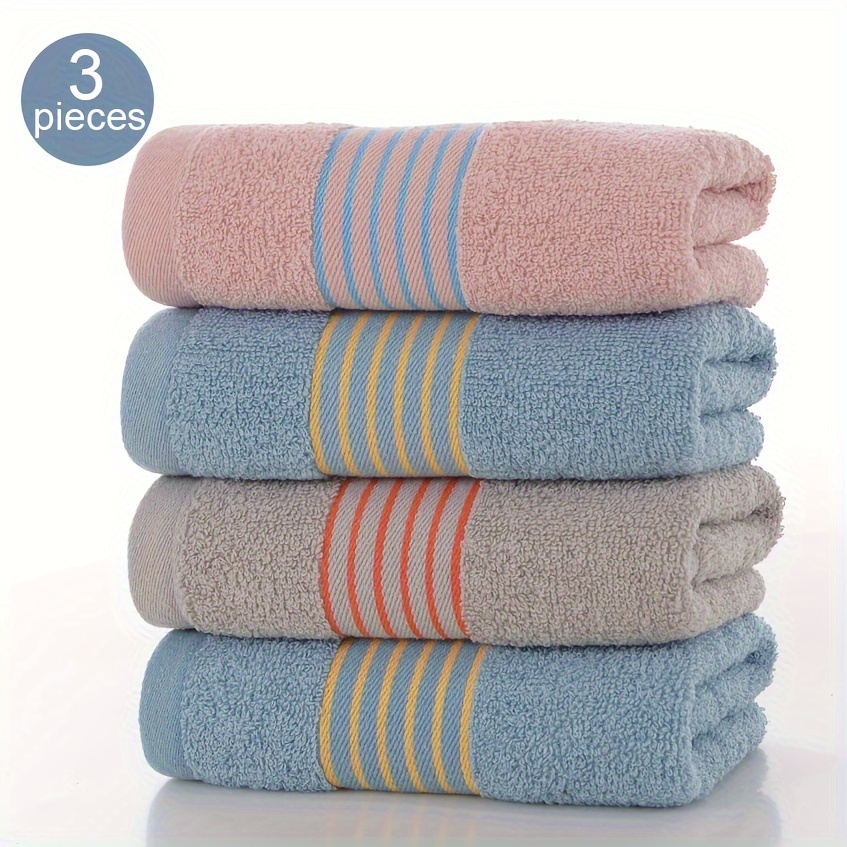 TEMU 3pcs Striped -dry Absorbent Towels - Soft, Durable Polyester Blend For Bathroom, Gym, Spa & Use