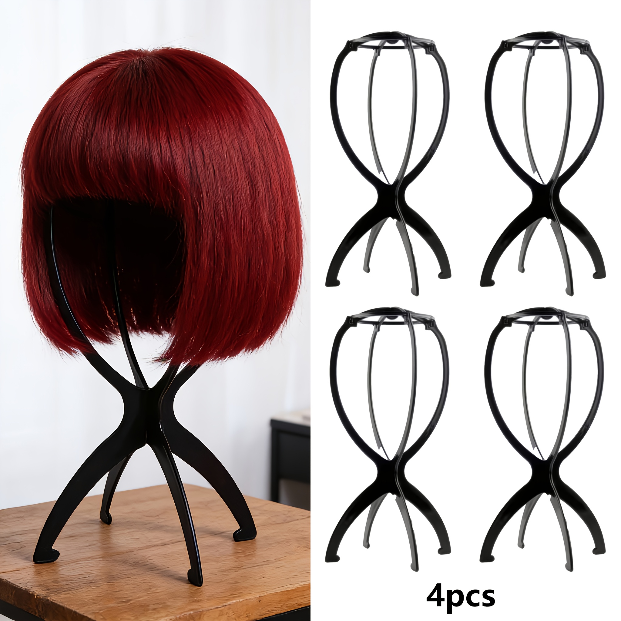 TEMU 4pcs Wig Holder Stand - Foldable, Space-saving Wig Display Rack For Salon, Home, Or Travel Ideal For Wig Making, Styling, And Storage , Durable