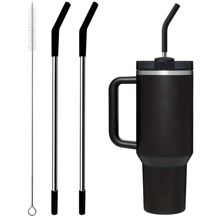 Metal Straw With Silicone Tip For 40oz Tumbler Cup, 2pcs Stainless Steel Straws Replacement For 40oz 30oz Travel Tumbler Cup, 1 Straw Brush