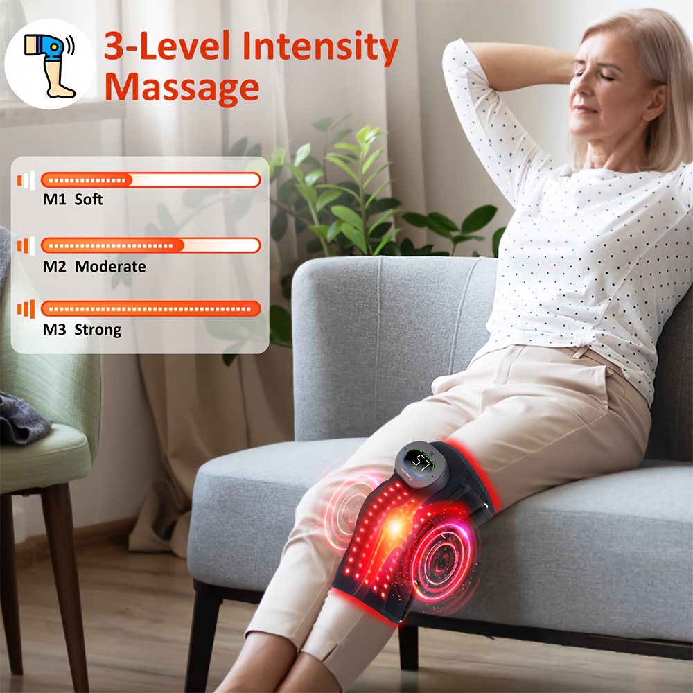 fitness massage knee brace red light relax for body 660nm 850nm infrared light for post workout joint discomfort   recovery 3 vibration massage levels 5 red light   for knee elbow shoulder with extension band Product details 5