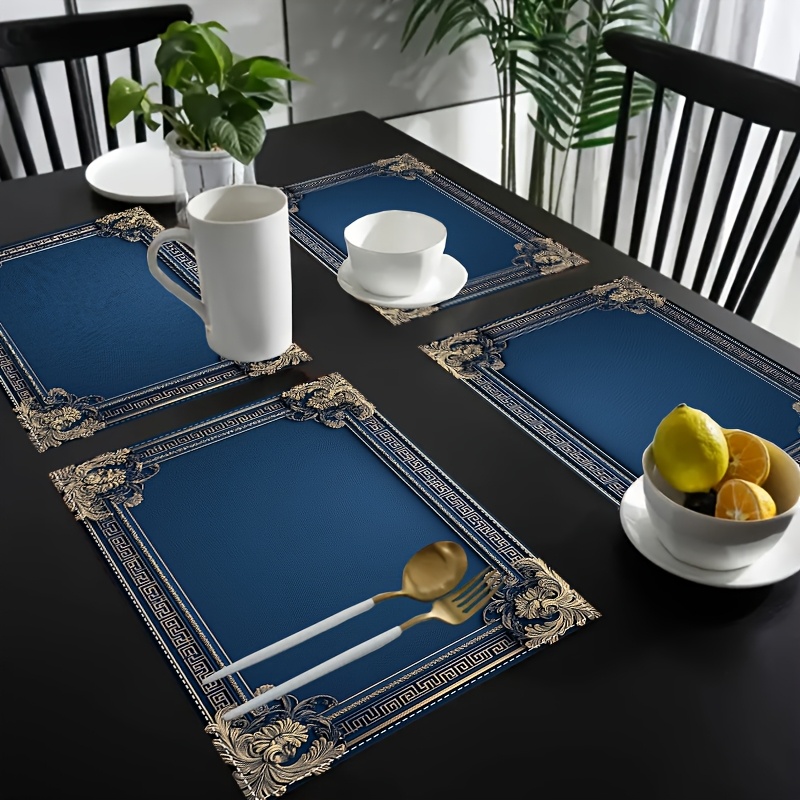 

4pcs Placemats, 12x18 Rectangular Linen Table , Table , Washable, For Dining , Kitchen, , , Banquet Decor