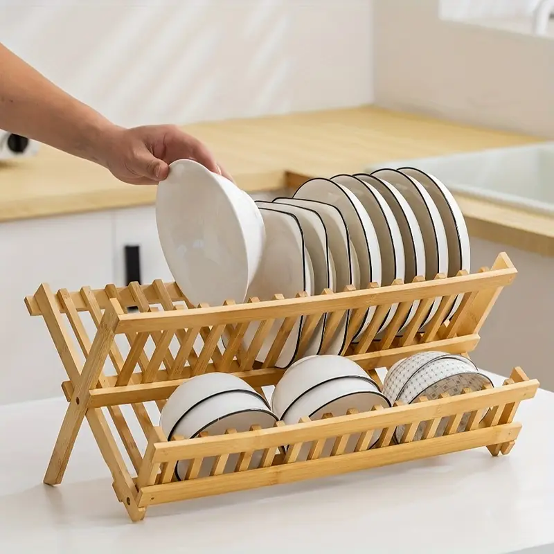 de séchage de vaisselle pliable à double couche avec plan de drainage, couleur de darbre - idéal pour des assiettes, des , des tasses et des couverts, parfait pour organisateur de cuisine, support de rangement de cuisine pour les assiettes, les , les tasses et les planches à découper, organisateur de placard de cuisine, support de séchage de vaisselle détails 3