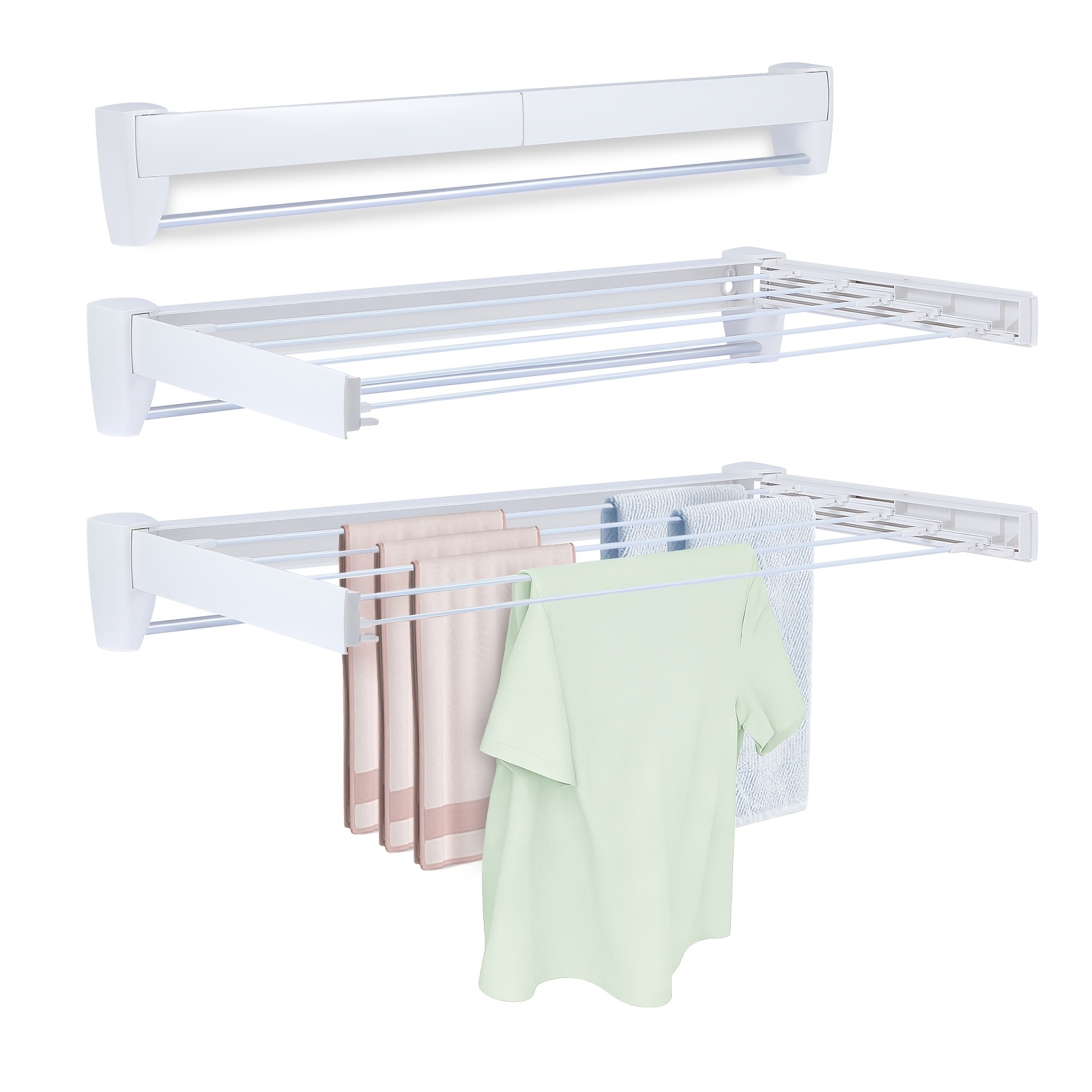 TEMU Tendedero de ropa de pared resistente, tendedero plegable que ahorra para e interiores, varilla de secado invisible retráctil con capacidad de