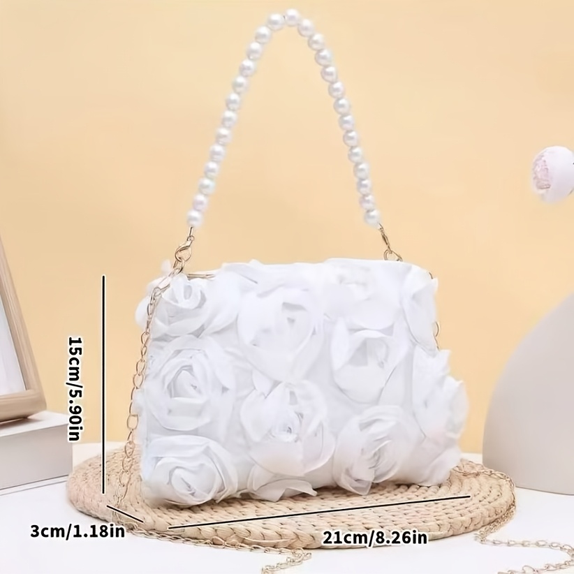 [Women's Evening Handbag] A Stylish New Women's Evening Handbag Featuring an Elegant Rose Flower Design. It Comes with a Metal Chain That Allows for Shoulder Or Hand Carrying, Making It Versatile for Shopping, Casual Outings, And Evening Events