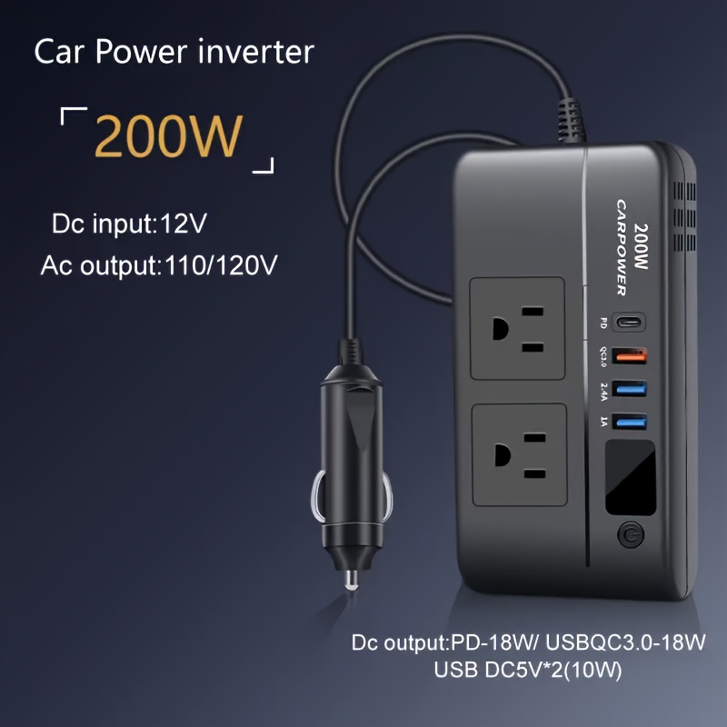 Car Inverter 12v 110v Ac Power Inverters Vehicles Pd Usb - Temu
