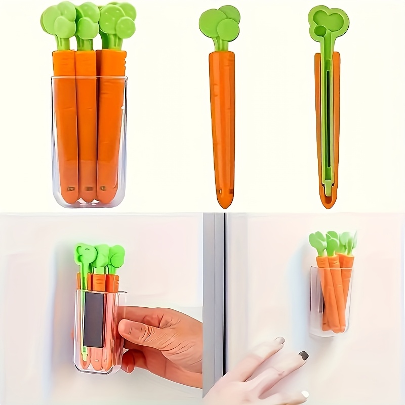 12pcs magnetic carrot shaped plastic clips non food contact sealed refrigerator pantry clips suitable for plastic bags snack packs kitchen organizing accessories Product details 6