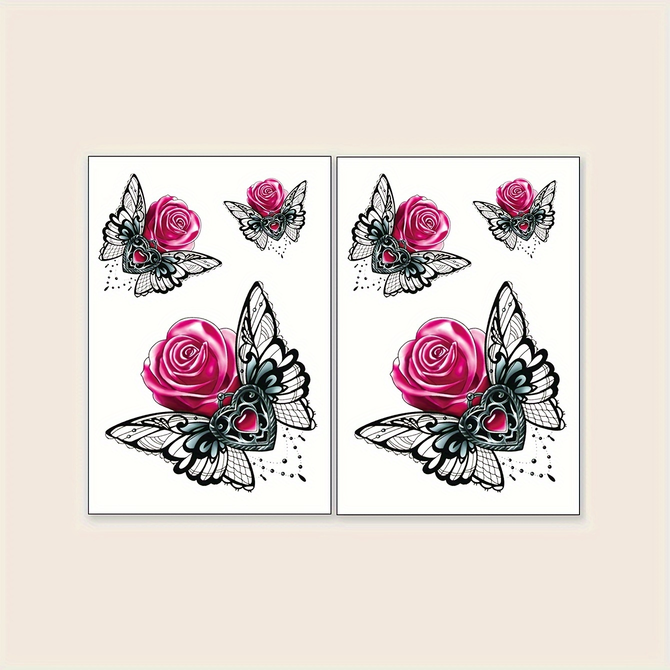 2-sheet Pack Red Floral Pattern Aesthetic Tattoo Stickers Large Arm Chest Abdomen Back 3-5 Days Body Tattoo Stickers