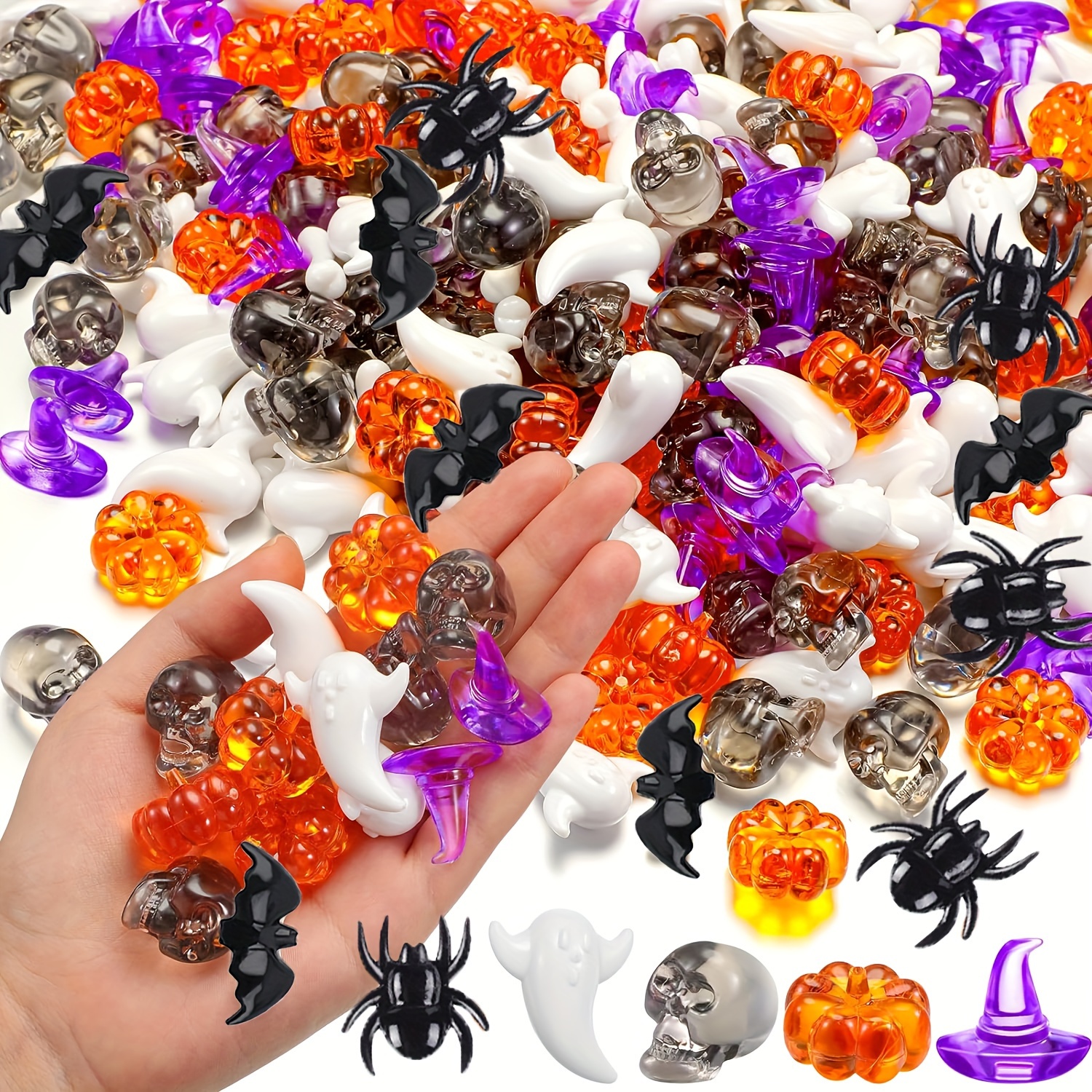 

40-piece Halloween Decor Set - Acrylic Pumpkin, , Bat, Spider & Ghost Figurines With Witch Hat - Perfect For Table Scatter, Vase Fillers & Diy Crafts - Ideal For Fall, Thanksgiving & Autumn Parties