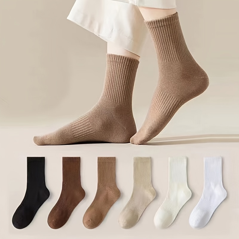 

6 Pairs Of Men's Solid Color Anti Odor & Sweat Absorption Crew Socks, Comfy & Breathable Socks, For Daily & Outdoor Wearing