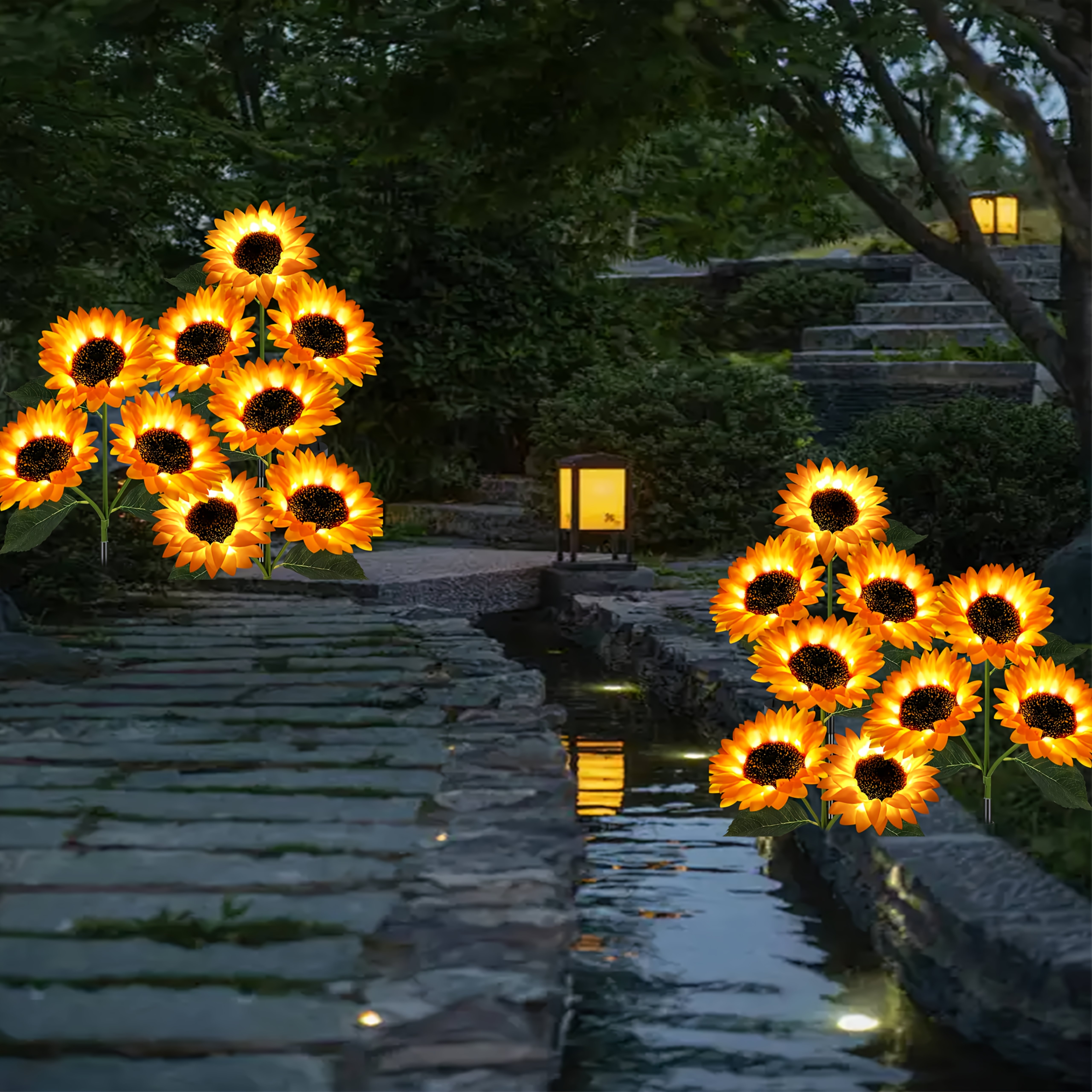 Decoraciones Navideñas Solares para Exteriores, 3 Luces LED de Girasol, Luces Solares de Flores, Regalos de Girasol para Mamá en Cumpleaños y Navidad, Luces Decorativas de Estaca para Jardín y Césped, Iluminación Decorativa para Exteriores