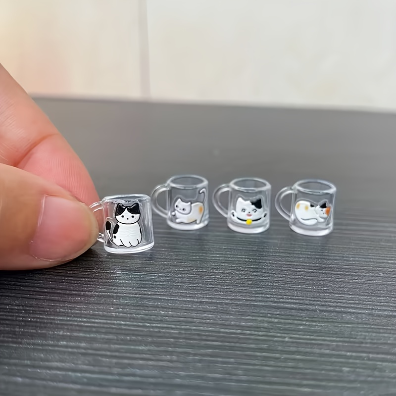 Image of 4-pack Cute Cat Mini Transparent Cups | Ideal For Cat Lovers, Dollhouse Kitchen Accessories, Crafts, And Play Props, Made Of Plastic