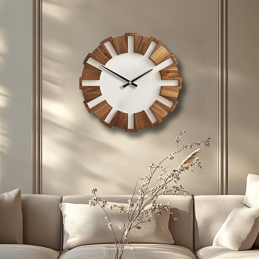 Decorative Wooden Round Wall Clock Artistic Silent Clock Battery Operated Decor for Home 14 16 18 Inch Vintage Wooden Clock for Home Decor for Kitchen, Living Room, Bedroom, Office