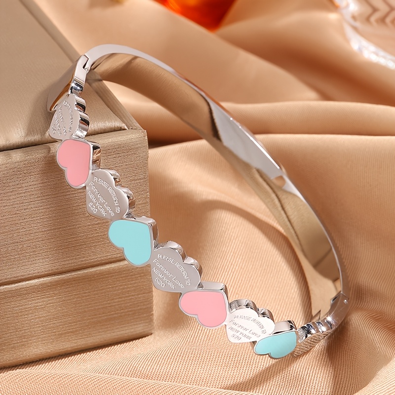 TEMU Stainless Bracelet | 18k Golden-plated | Enamel Hearts | Unisex Fashion Accessory For & Parties | Perfect Gift For Lunar New Year & Day
