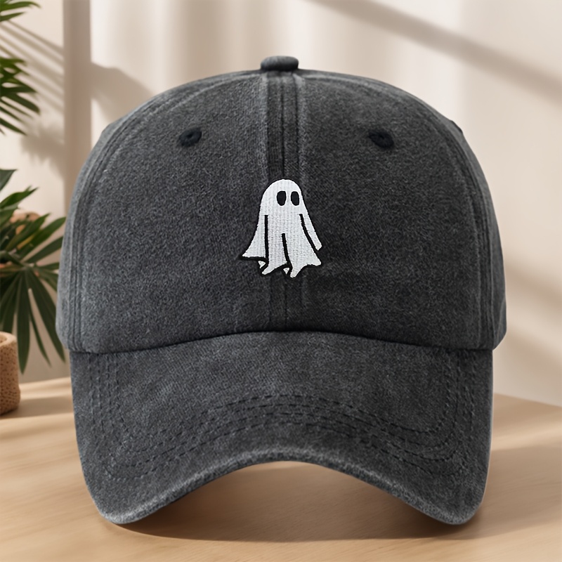 TEMU White Embroidery High-quality Baseball Washed Vintage Duckbill Cap Soft Comfortable Sweat-absorbing Breathable Hat Individual Street Hip-hop Cap