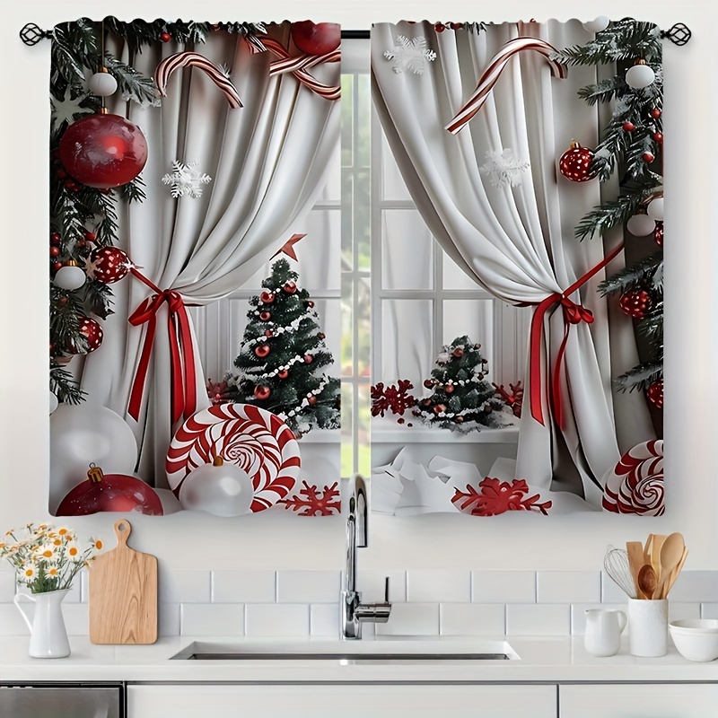 

Christmas Set , , And - Polyester Valances For , - Rod Drapes, , 24" X 59" - 2 Panels