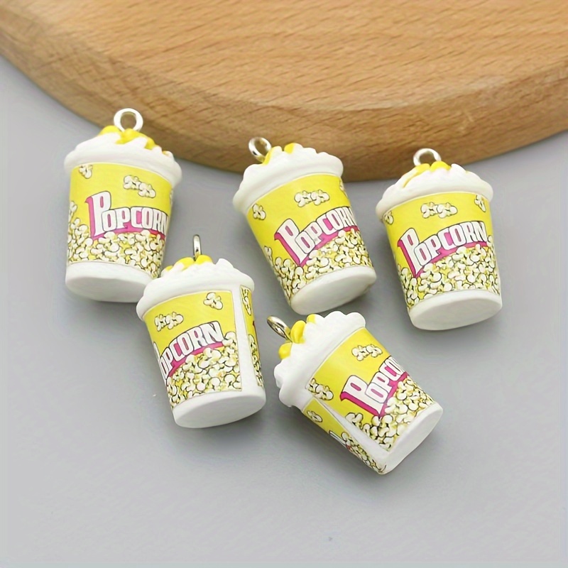 

10pcs 3d Resin Popcorn Bucket Charms Pendants, Diy Jewelry Making Accessories For Handmade Bracelet, Necklace, Earrings, Keychain Making