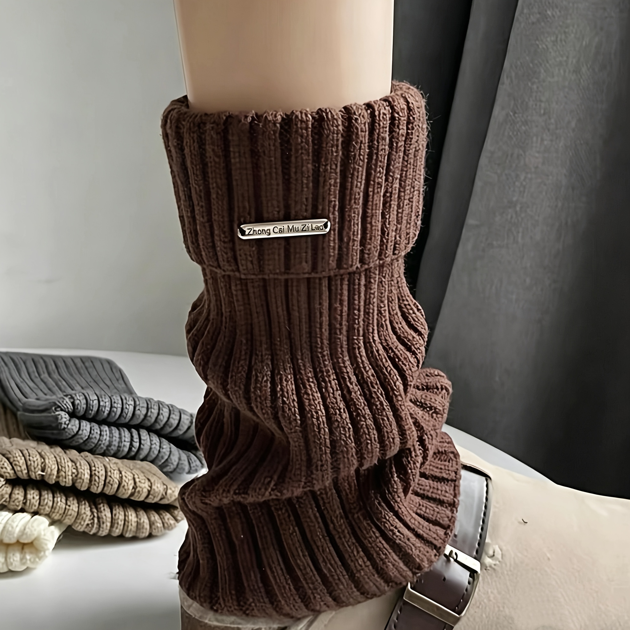 TEMU Gebeinschoner mit Metalletikett, verdickte Herbst- & Winter-Schneestivelsocken, JK Slouchy-Socken für Damen, Beinewärmer im -Farbschema, warme