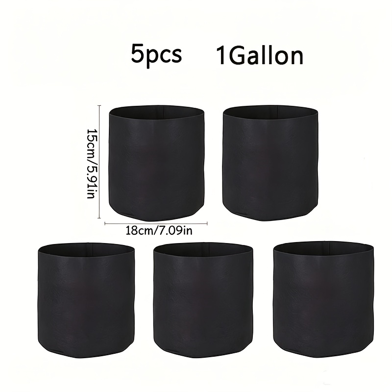 TEMU 5 Pack Heavy Duty Non-woven Fabric Plant Growing Bags With Handles, 1/5/10 Gallon Garden Plant Containers, Indoor Outdoor Use For Vegetables,