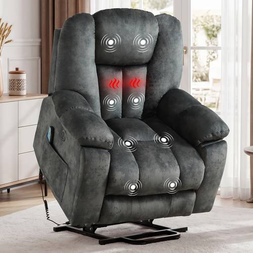 heavy duty recliner chair with heat massage wide seat massage usb ports concealed cup holders ideal for elderly us plug soft fabric