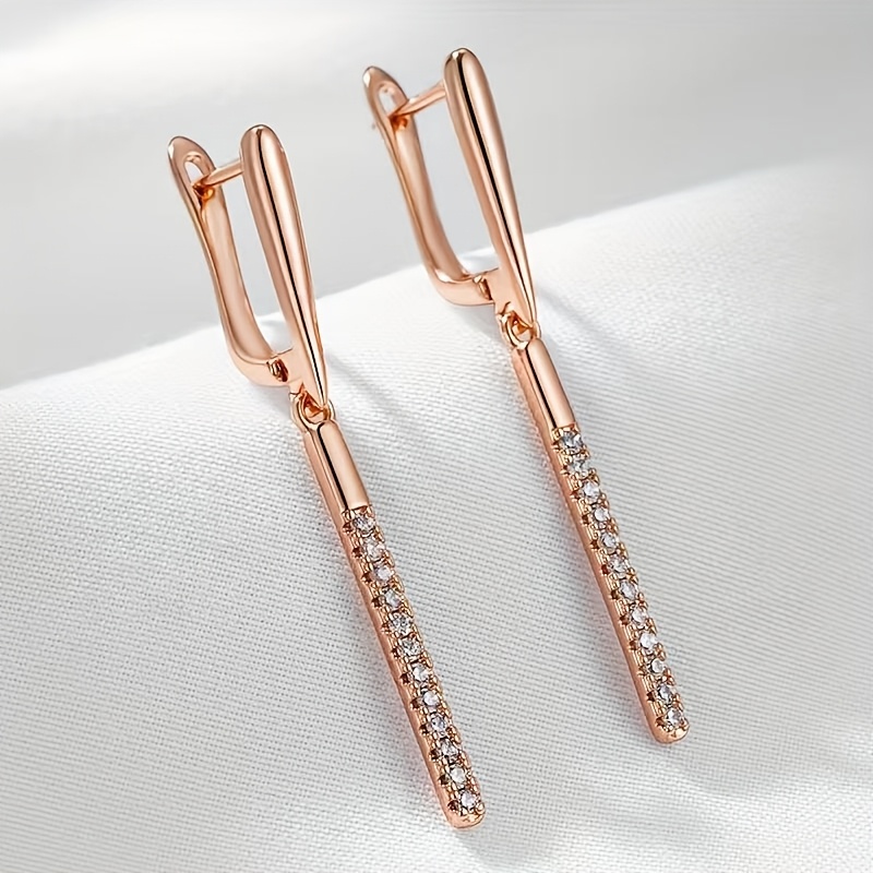 Women's Luxurious Oblong Drop Earrings with Micro-Pave White Synthetic Zirconia