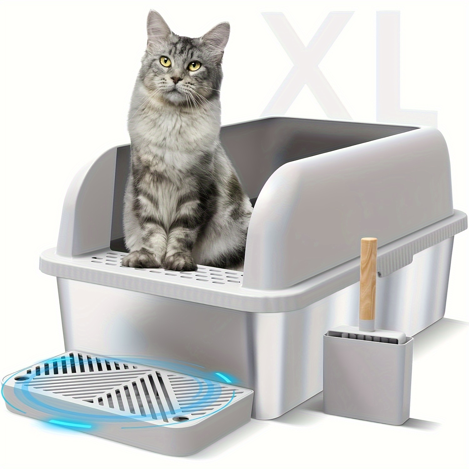 

Stainless Steel Litter Box Extra Large Litter Box For Large Cats Xl Metal Litter Pan With High Walled Side Shells, Non-stick, Leak Proof, Easy To Clean