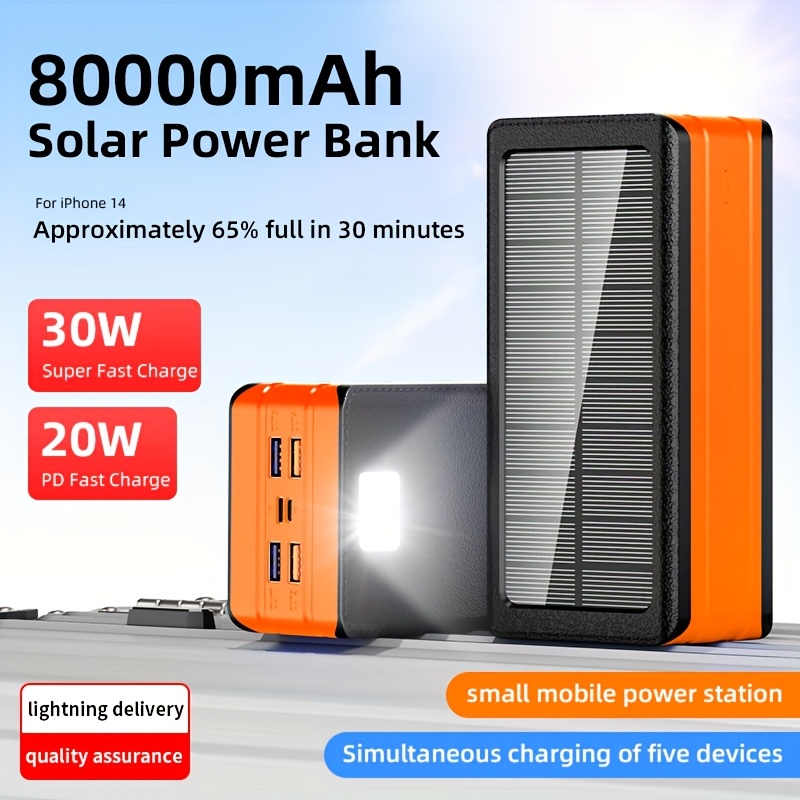 solar charger 80000mah large capacity 30w fast charging mobile power   outputs and 2   led flashlight sos blinking   flashlight portable charger suitable for outdoor camping and wilderness survival gear Product details 7