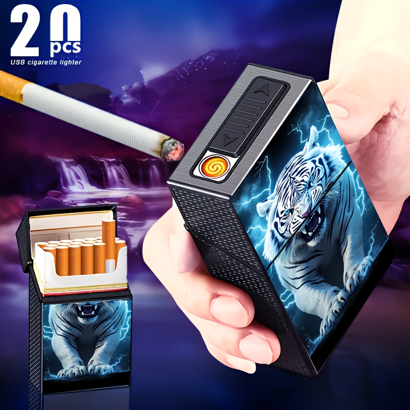 cool box cigarette lighter Cool Tiger Pattern USB Rechargeable Lighter and * with Elegant Dragon  Design