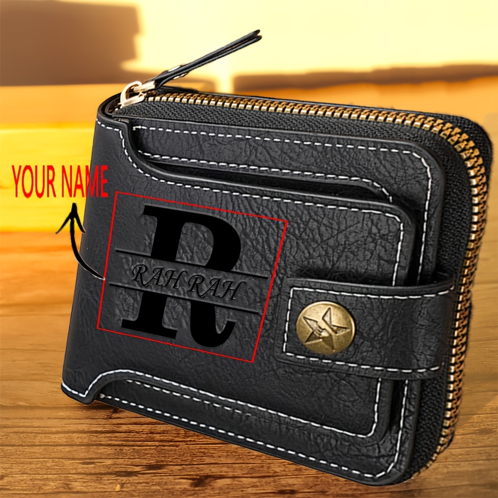 TEMU 1pc Engraved Men' With Initial Monogram, Personalized Black Leather Card Holder With Snap Closure, Ideal For Birthday, Anniversary, Valentine's, Father's Day, Christmas, New Year Gift