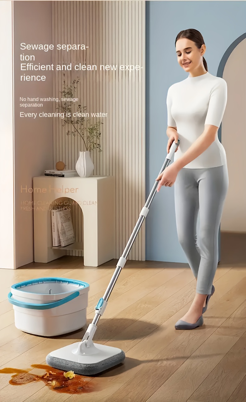 1pc rotary mop and bucket floor cleaning tools self twisting mop and bucket set abs material with automatic lifting dewatering function removable independent sewage   suitable for liv details 0