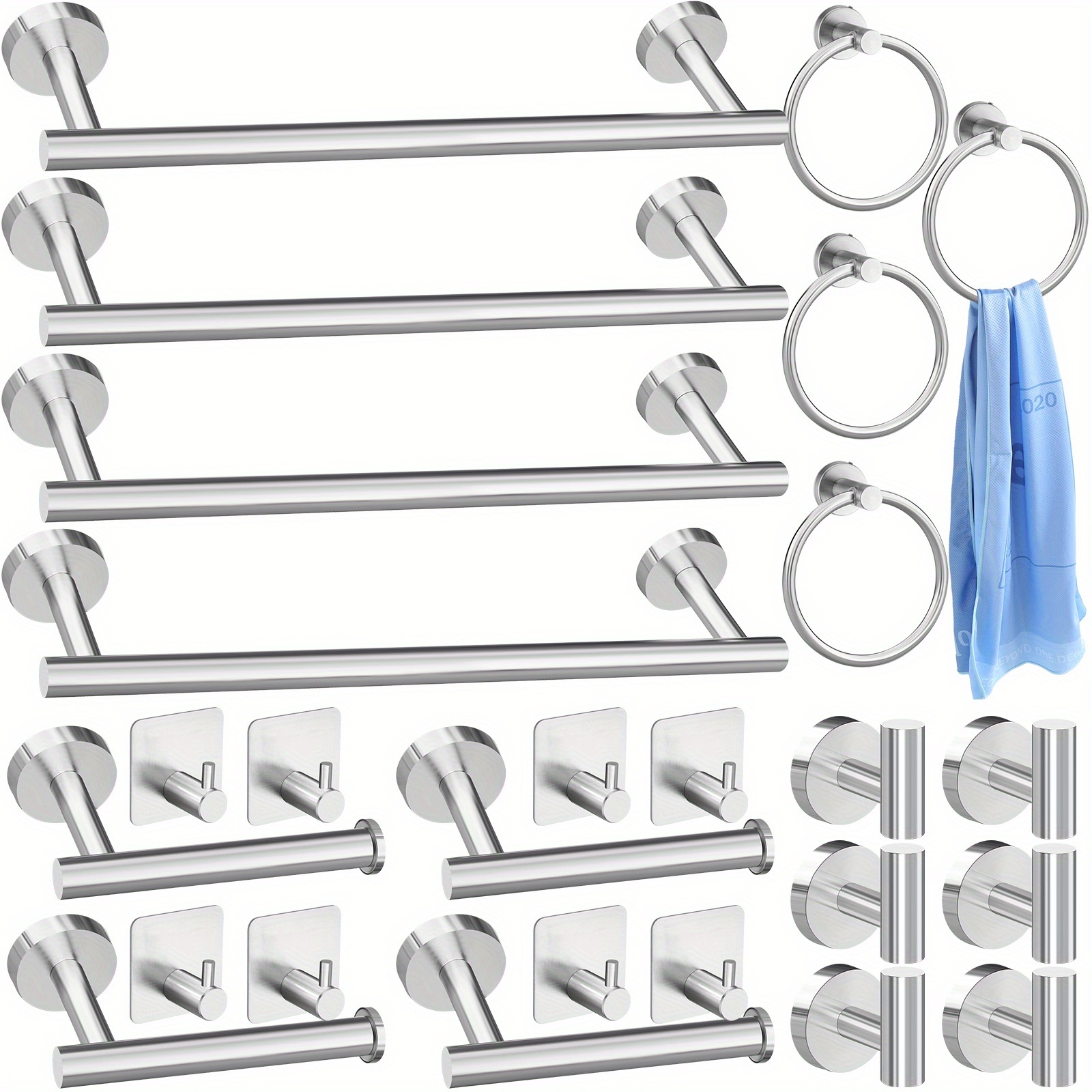 UNITTYPE 28-Piece Stainless Steel Bathroom Hardware Set - Silver Wall-Mounted Kit