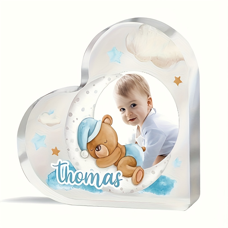 TEMU 2d Flat, 2d Customized Acrylic Photo Frame With Teddy Bear And Star Personalized Names, Multi Functional Desktop Decoration Bohemian Style,