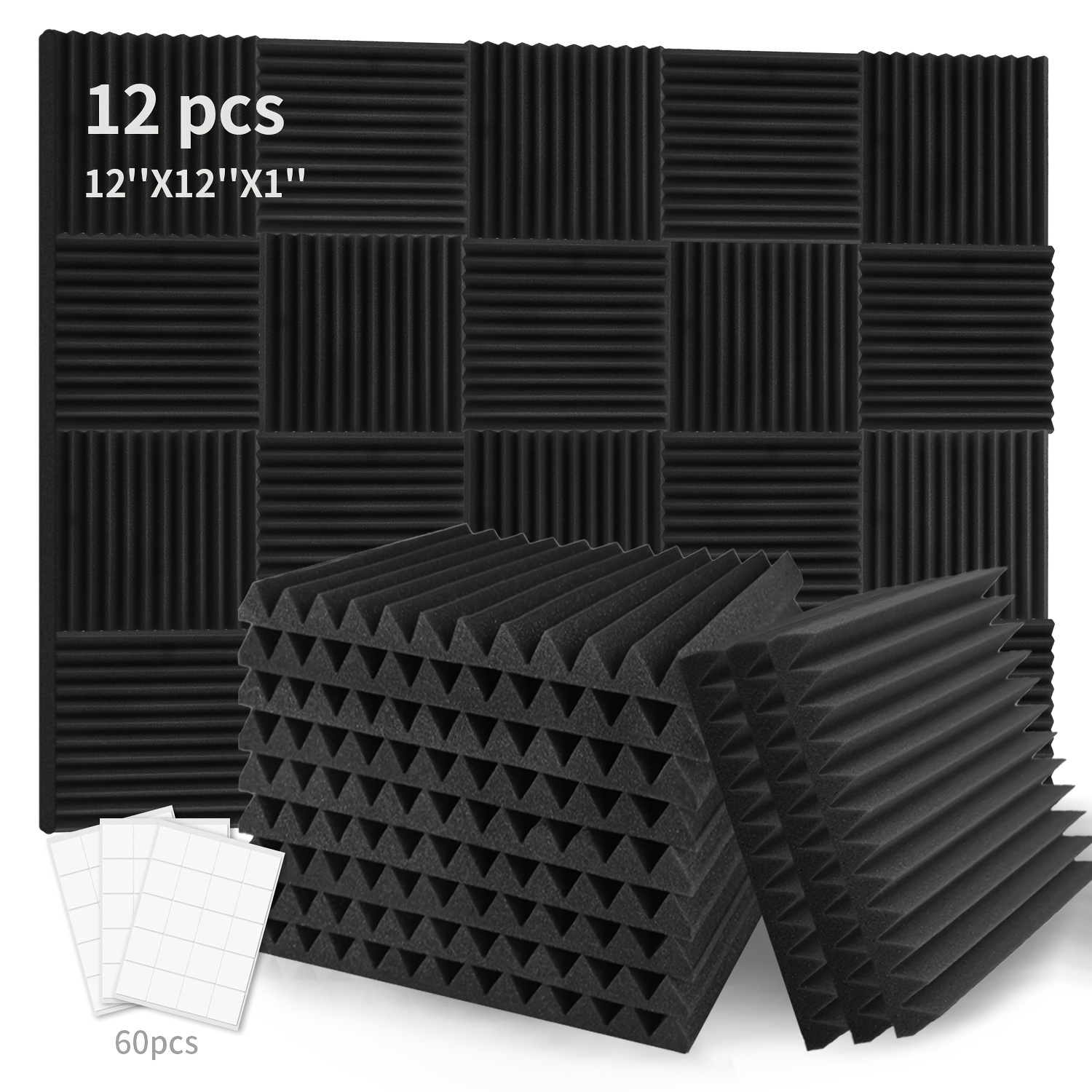 

12pcs Studio Acoustic Foam Panels, Soundproofing Wedges Fire Resistant Sound Proof Padding Acoustic Treatment Foam With Double Side Adhesives, For Office, Home, " ×12" × 12