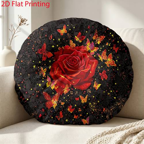 item picture 1pc red rose round pillow with 2d flat printing ideal for bedroom home use and car travel great waist neck decor throw cushion cmbz40x40ys6