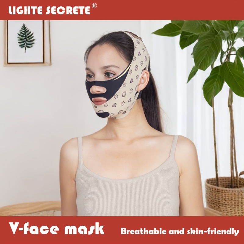 LIGHE V-Gesichtsmaske Atmungsaktiv, Hautfreundlich, Dehnbarer Stoff,  Schwarz Goldener Druckdesign, Ideal Für Männer Frauen *-Komf