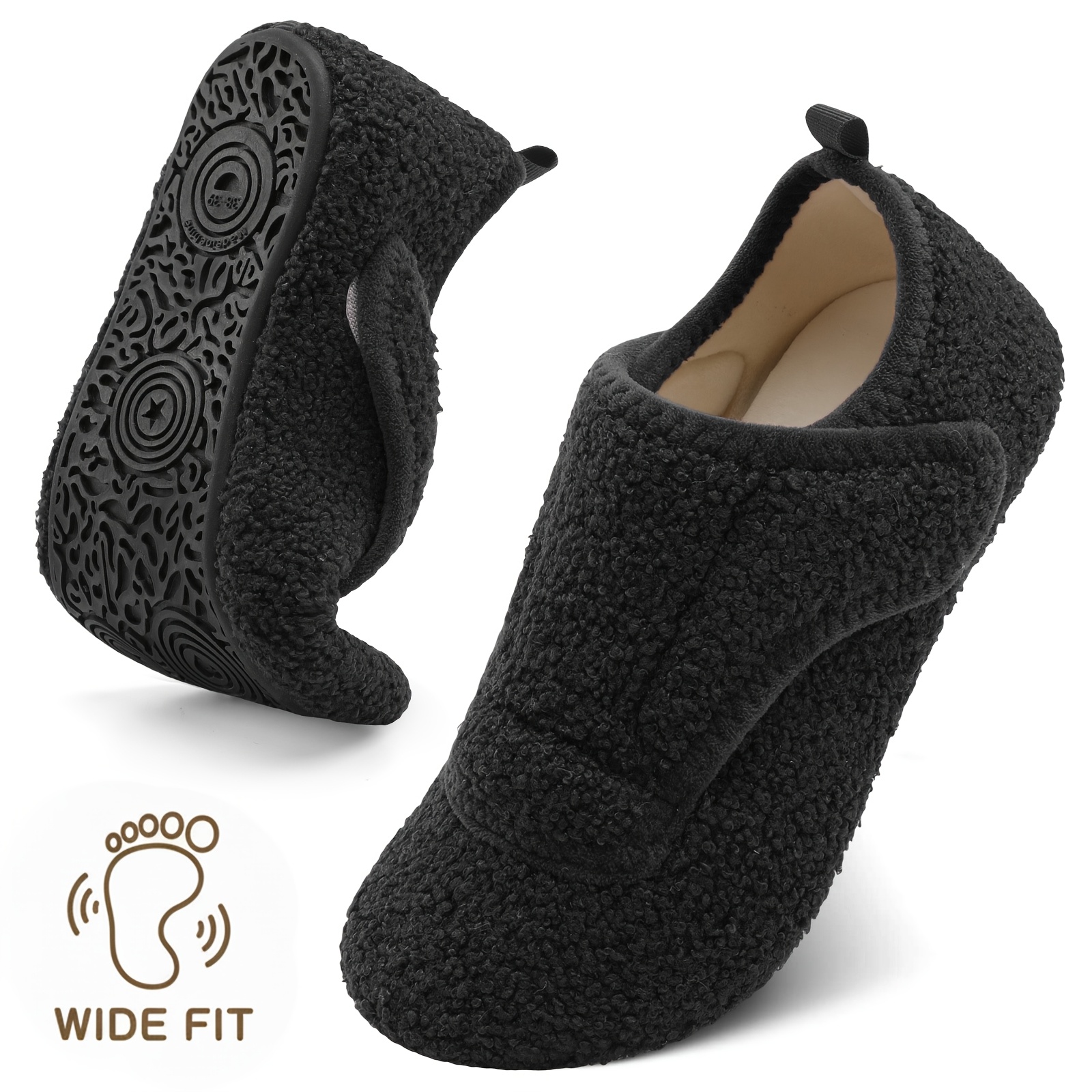 Women's Wide Slippers With Rubber Sole Soft Lightweight House Slippers Socks, Indoor Shoes, Comfortable Adjustable For Home Bedroom Travel Yoga, Unisex, Flat Shoes., Women Shoes