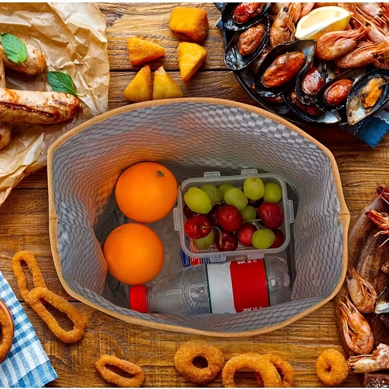 reusable aluminum foil insulated lunch bag   with durable canvas exterior   camping outdoor use camping essentials durable canvas bag zippered closure Product details 4