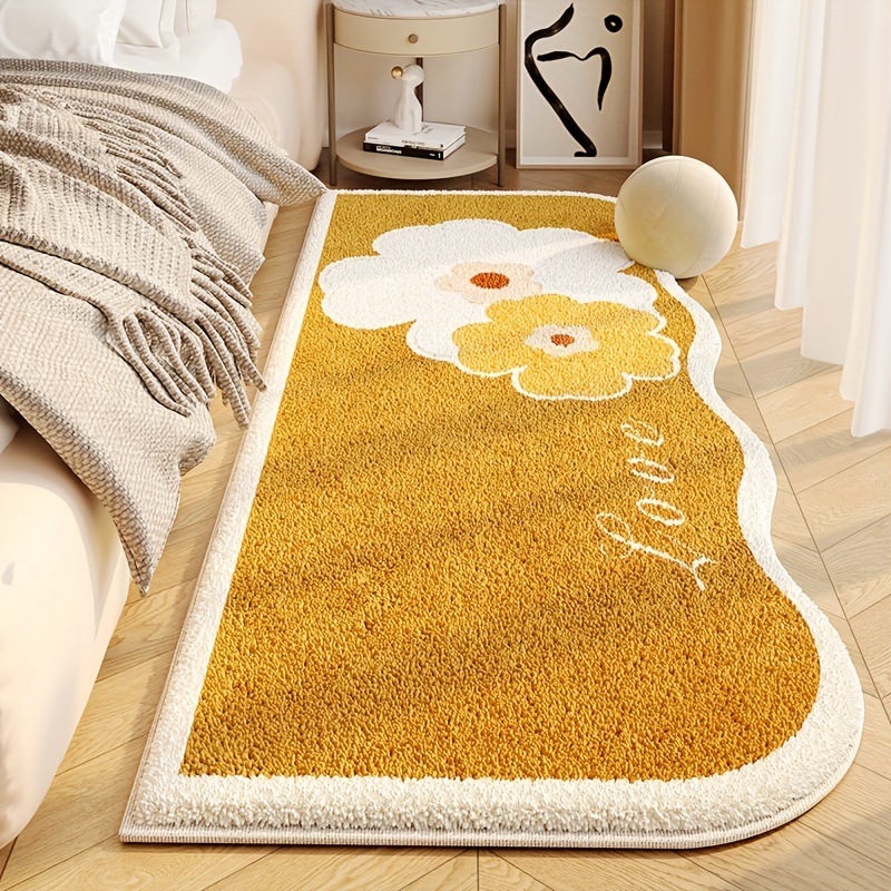 

1pc, Imitation Cashmere 1100g, Flower Pattern, Creamy Style Bedroom Bedside Rug, Room Rug, Home Decor